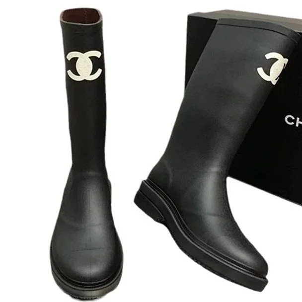 Boots Rider Black Women's Mid-Length Boots Thick-soled Small Rubber Antique Fragrant High Rain