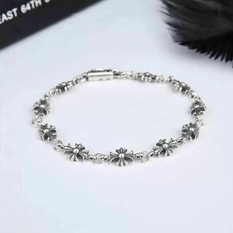 Chrome Hearts Crossing Silver Bracelet, Men's Kroos Heart Cross Bracelet, Hip Hop Exquisite