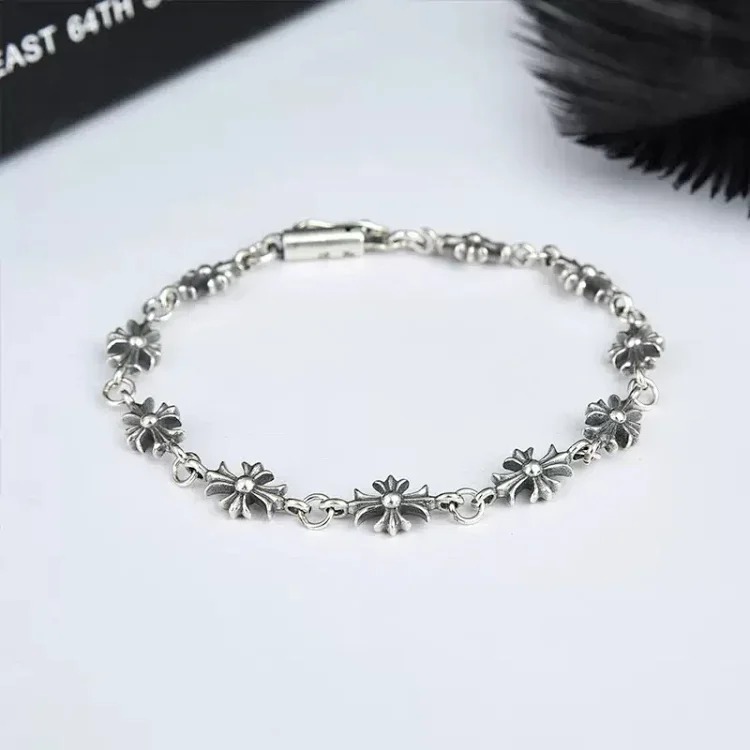 Crow Heart Cross Silver Bracelet Men's Crow Heart Cross Bracelet European and American Hip-Hop Exqui