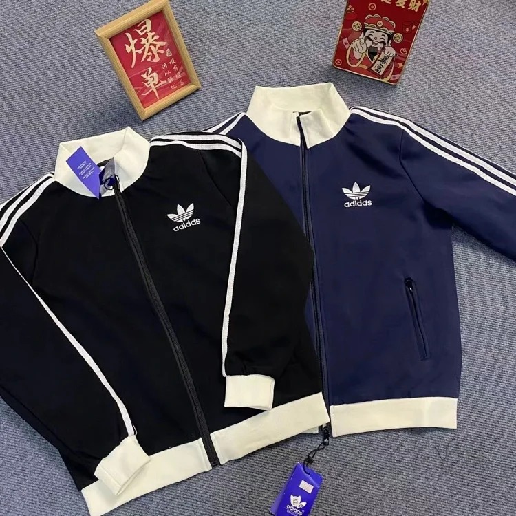 adidas Adidas clover jacket double zipper men's and women's embroidered trendy jacket