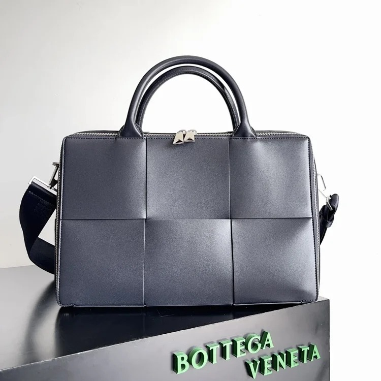 Bottega Veneta large plaid woven men's briefcase