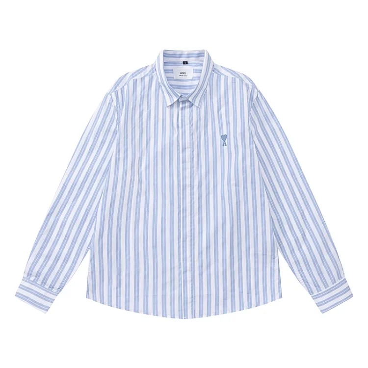 25ss early autumn trendy brand new AMI same-color love embroidered stripes pure cotton Oxford stripe