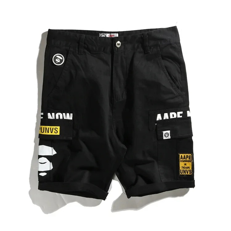 2022ss spring and summer new fashion brand AAPE ape head military workwear embroidered multi-pocket camouflage men's casual shorts street cloth pants five-quarter pants