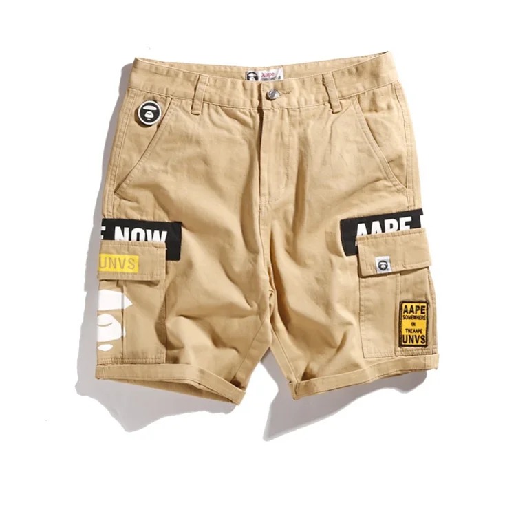 2022ss spring and summer new fashion brand AAPE ape head military workwear embroidered multi-pocket camouflage men's casual shorts street cloth pants five-quarter pants