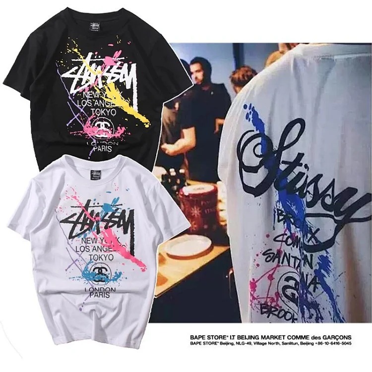 2025ss spring and summer trendy brand Stussy World Tour Paint world tour splash ink printing men's a