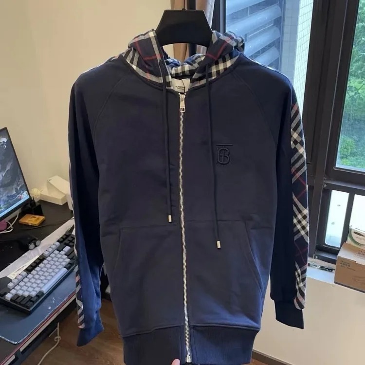 Burberry coat and sweatshirt 2025 autumn light luxury versatile patchwork cardigan plaid coat jacket casual hooded trend