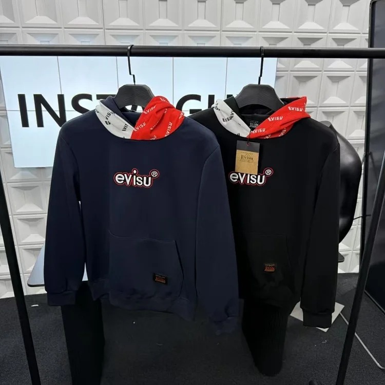EVISU Lucky God patchwork hooded red and white hooded sweatshirt