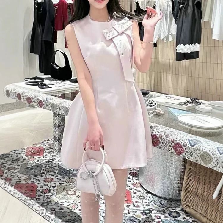 [OG] Global Shopping Private high-end customized summer new girly style diamond bow sleeveless dress