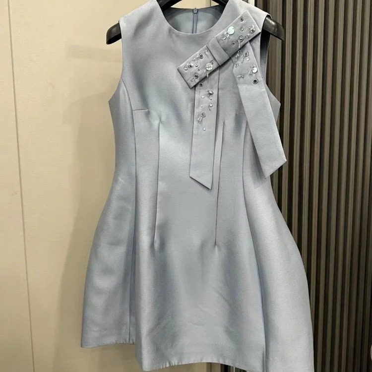 [OG] Global Shopping Private high-end customized summer new girly style diamond bow sleeveless dress women's waist slimming A-line skirt sweet age-reducing date shirt