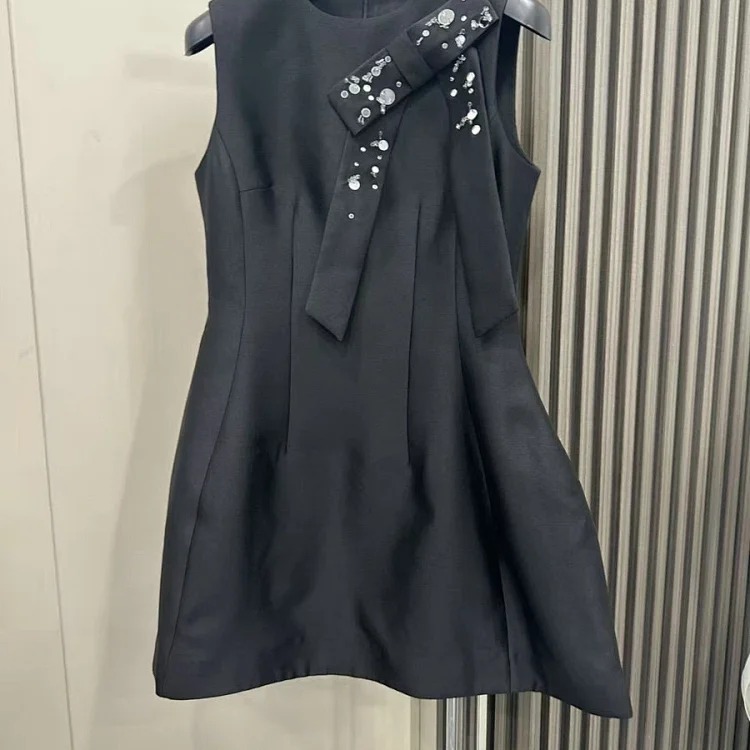 [OG] Global Shopping Private high-end customized summer new girly style diamond bow sleeveless dress women's waist slimming A-line skirt sweet age-reducing date shirt