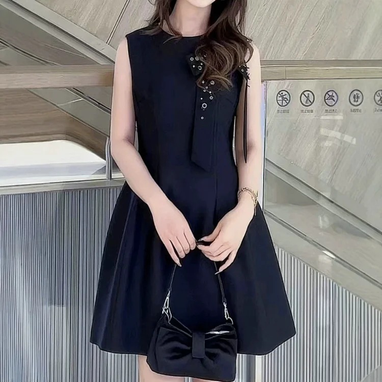 [OG] Global Shopping Private high-end customized summer new girly style diamond bow sleeveless dress women's waist slimming A-line skirt sweet age-reducing date shirt