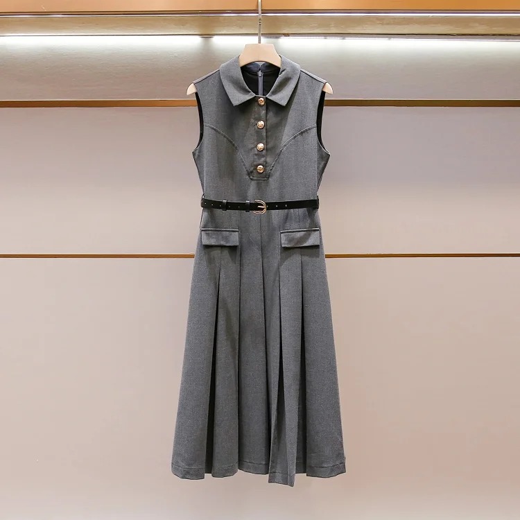 SP's new summer style French casual style celebrity lapel A-line waist slimming long vest pleated dr