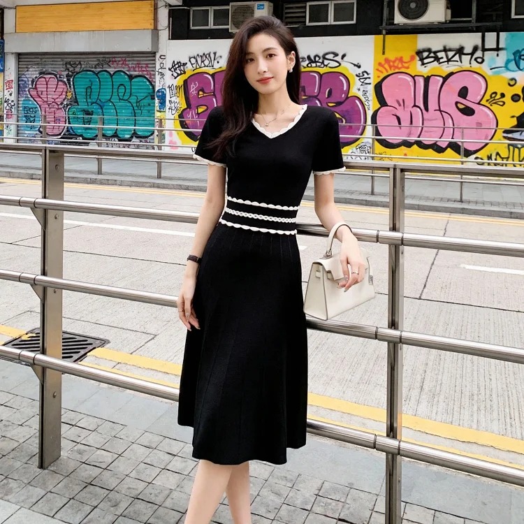 [OG] Global Shopping Private High-end Customized Women's Clothing Summer New French Hepburn Style Little Black Dress Feminine Style Socialite Little Fragrance Style Short Sleeve Hollow Slim
