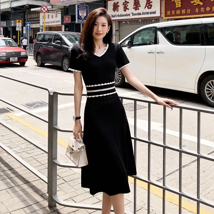 [OG] Global Shopping Private High-end Customized Women's Clothing Summer New French Hepburn Style Little Black Dress Feminine Style Socialite Little Fragrance Style Short Sleeve Hollow Slim