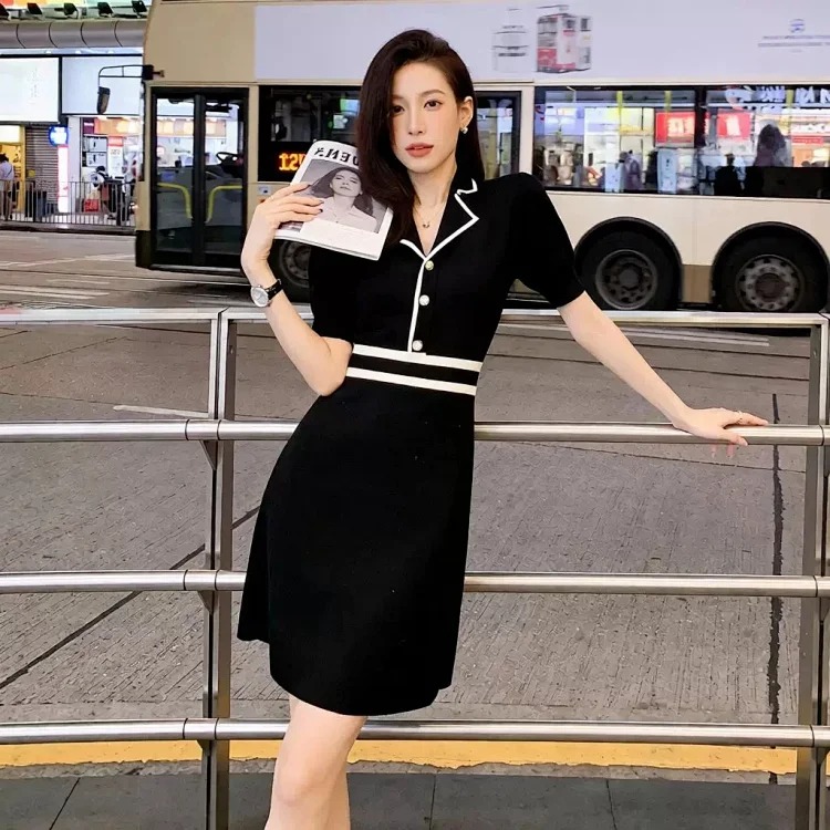 [OG] Global Shopping Summer Ice Silk Knitted Dress Women's French Style Socialite Small Fragrance St