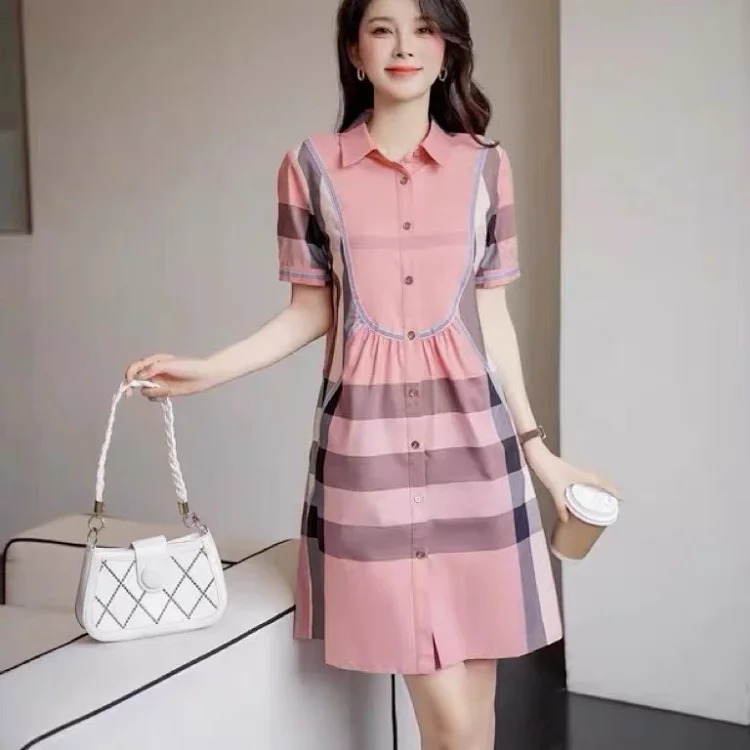 Burberry light luxury counter authentic summer new women's British style high-end plaid shirt short-