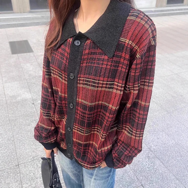 OurLegacy plaid retro simple knitted sweater lazy style striped jacket and sweater for men and women