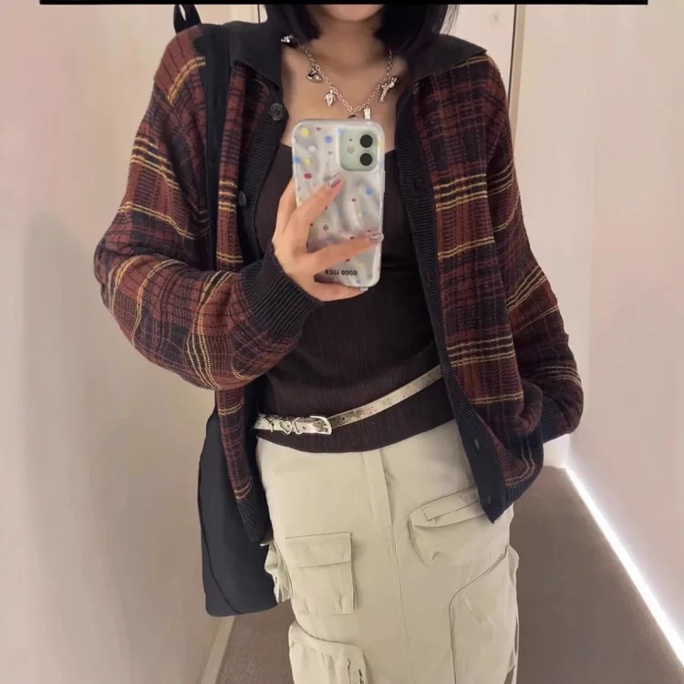 OurLegacy plaid retro simple knitted sweater lazy style striped jacket and sweater for men and women