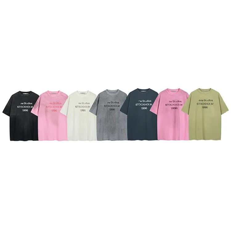 AC1996 old washed and worn gradient letter printed short-sleeved loose T-shirts for men and women co