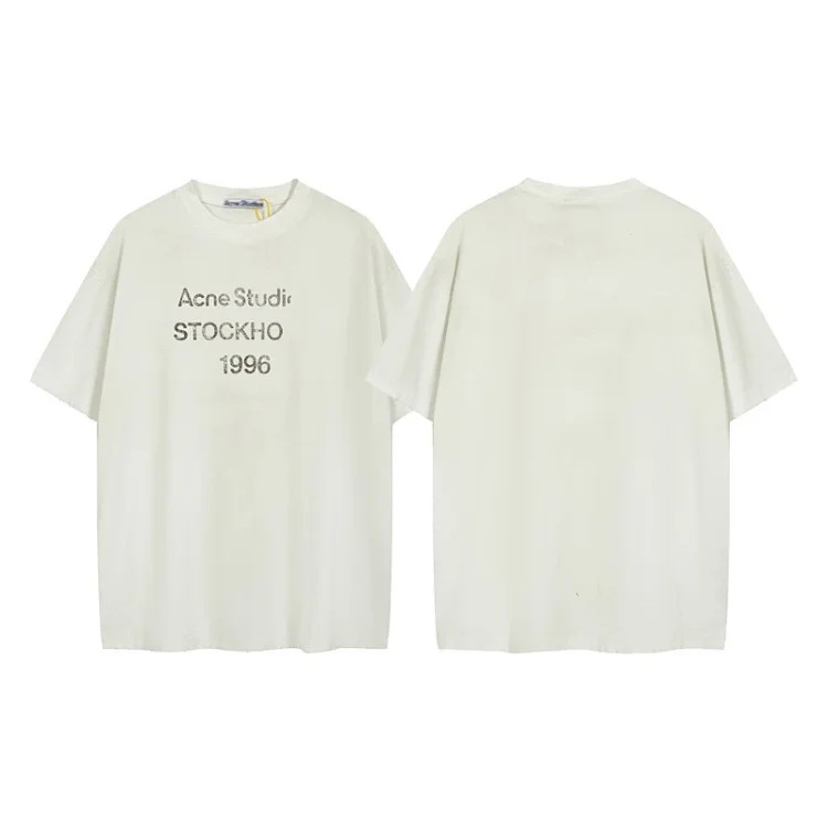 AC1996 old washed and worn gradient letter printed short-sleeved loose T-shirts for men and women couples
