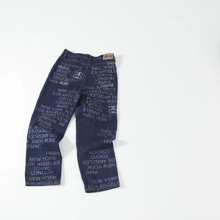 All-over barrage American street retro letter print denim jeans