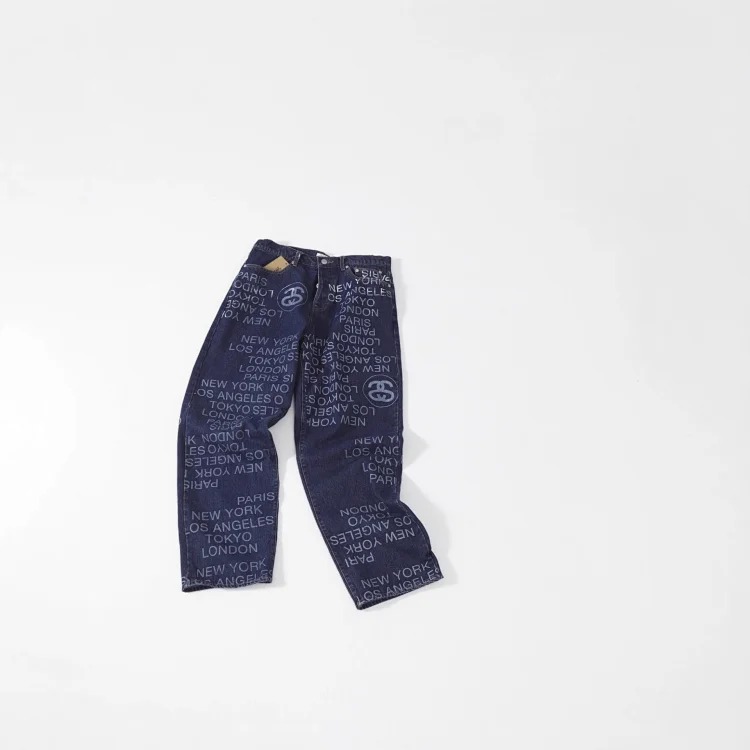 All-over barrage American street retro letter print denim jeans
