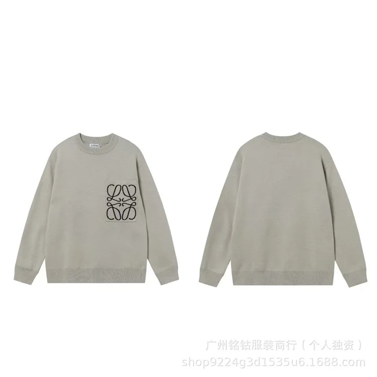 LOW letter jacquard knitted sweater round neck casual versatile style for men and women