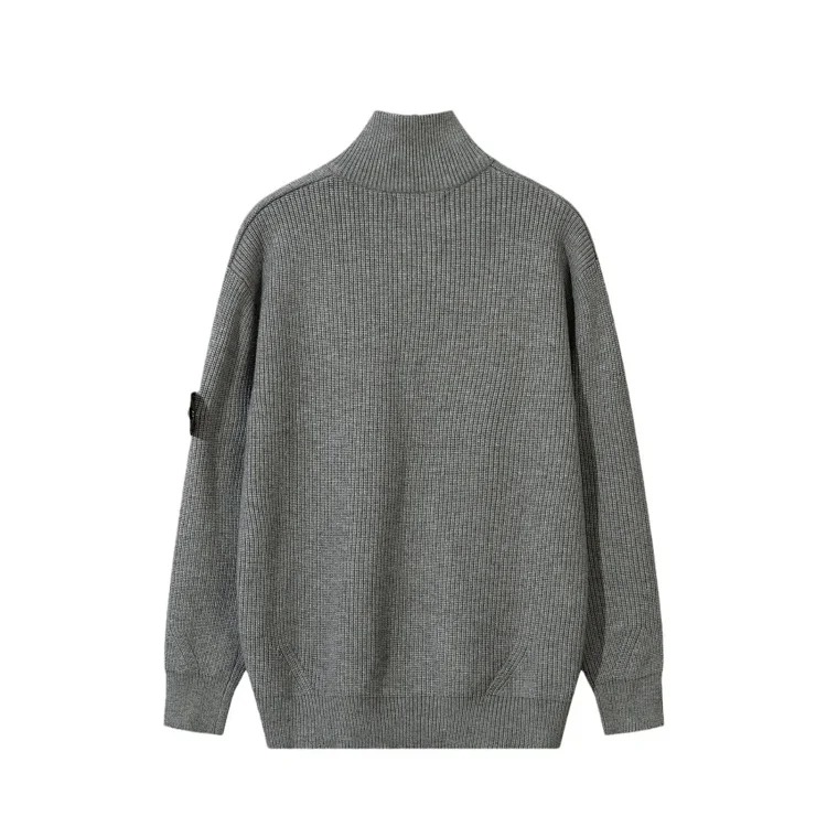 STONE stone European and American functional zipper open chest stand collar knitted autumn and winter versatile casual solid color sweater for men and women ius