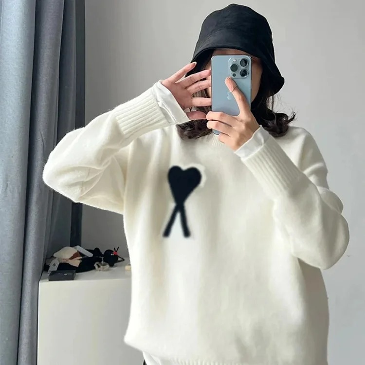 Love jacquard knitted long-sleeved sweater for men and women