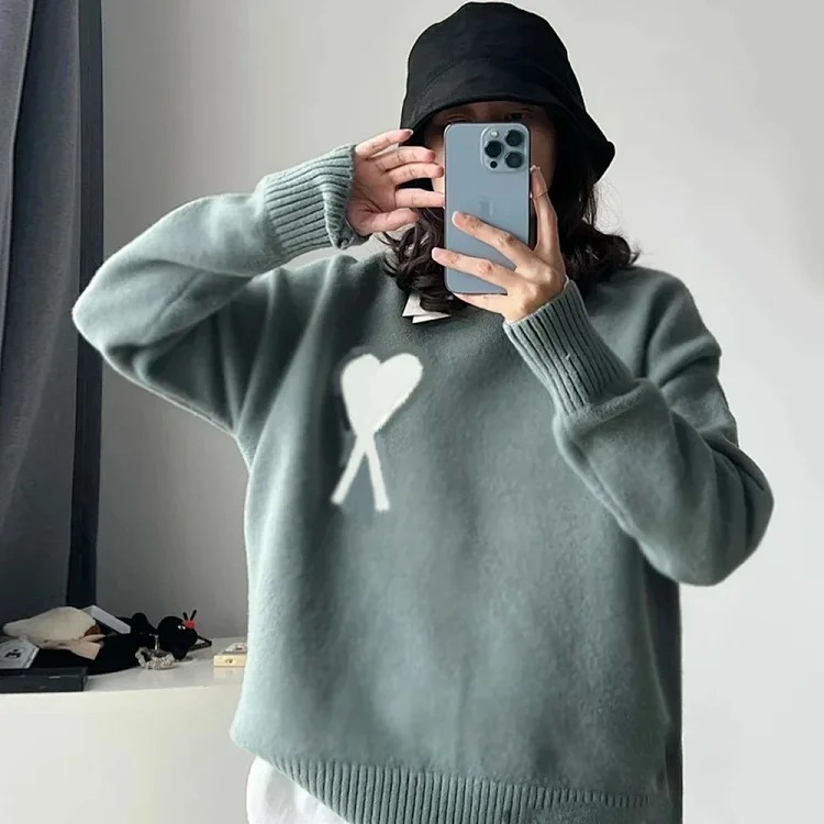 Love jacquard knitted long-sleeved sweater for men and women