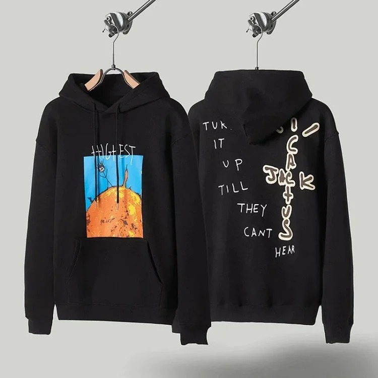 European and American trendy brand Travis Scott Sun Stickman Foamed Velvet Hoodie Sweatshirt Men's a