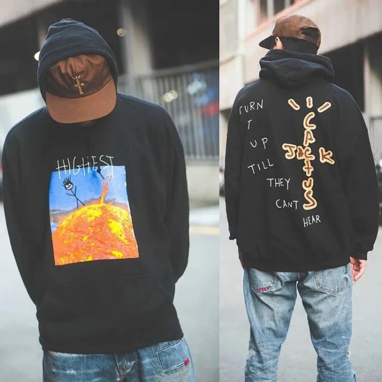 European and American trendy brand Travis Scott Sun Stickman Foamed Velvet Hoodie Sweatshirt Men's and Women's Jacket