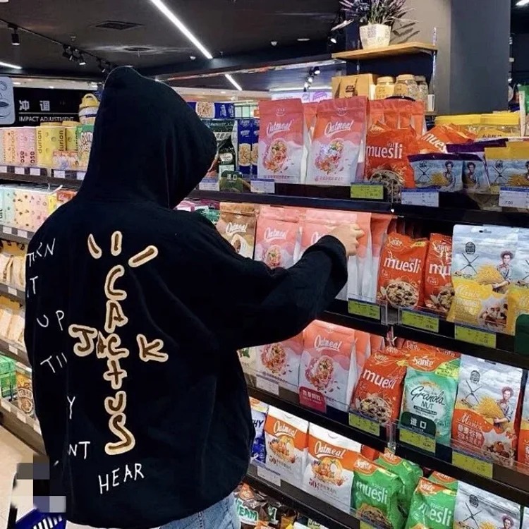 European and American trendy brand Travis Scott Sun Stickman Foamed Velvet Hoodie Sweatshirt Men's and Women's Jacket