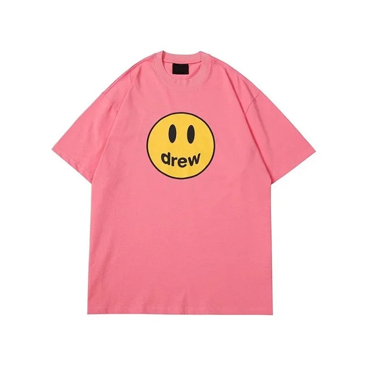 drewSmiley face printed short-sleeved Justin Bieber same style high street casual men and women couple loose T-shirt ins