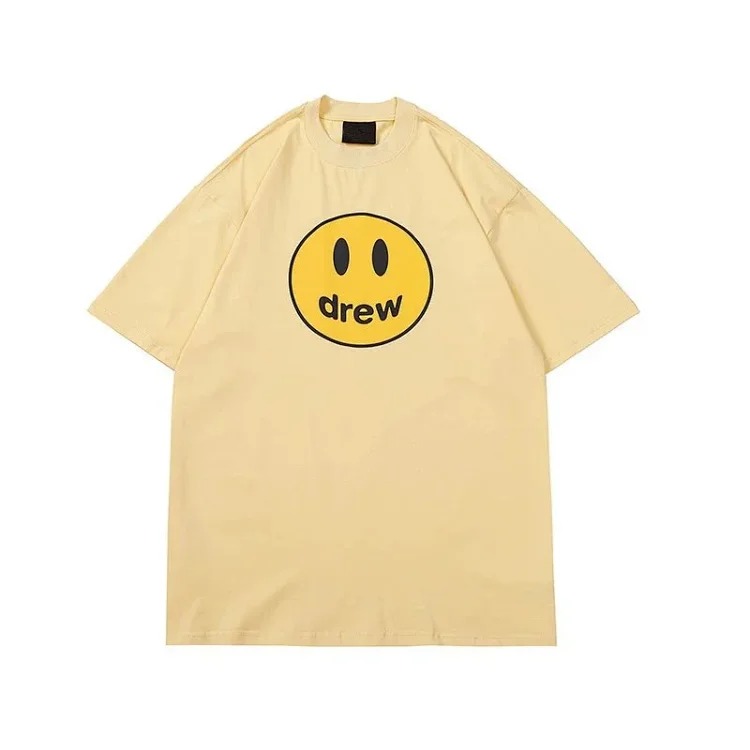 drewSmiley face printed short-sleeved Justin Bieber same style high street casual men and women couple loose T-shirt ins