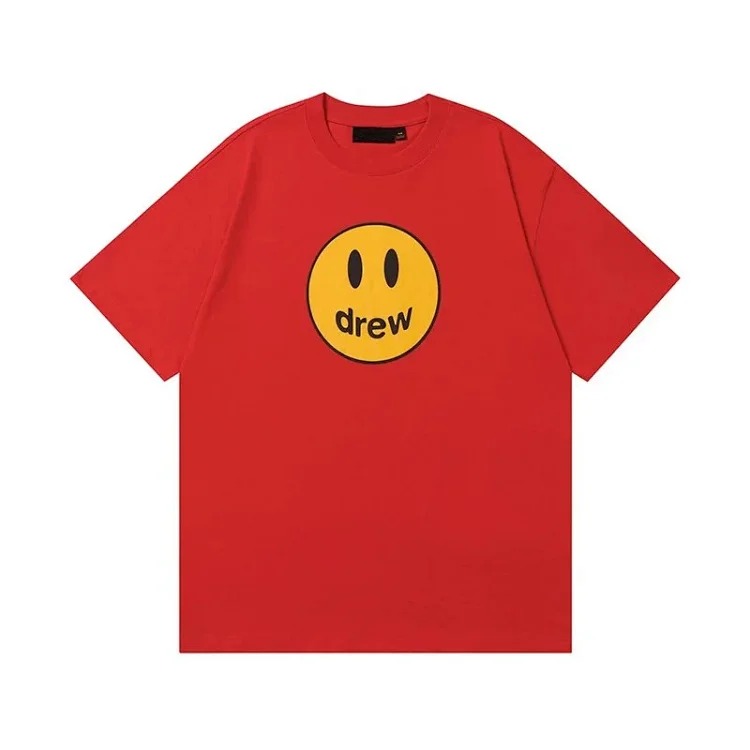 drewSmiley face printed short-sleeved Justin Bieber same style high street casual men and women couple loose T-shirt ins