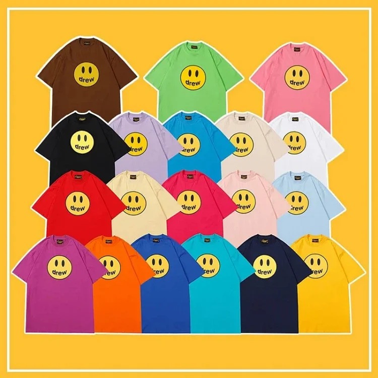 drewSmiley face printed short-sleeved Justin Bieber same style high street casual men and women coup
