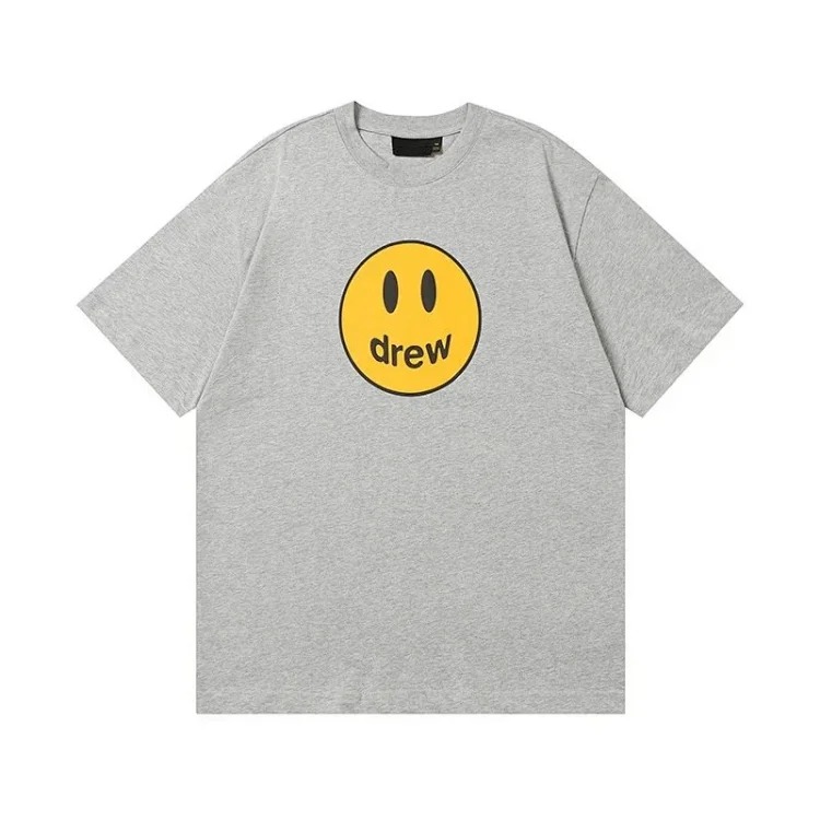 drewSmiley face printed short-sleeved Justin Bieber same style high street casual men and women couple loose T-shirt ins