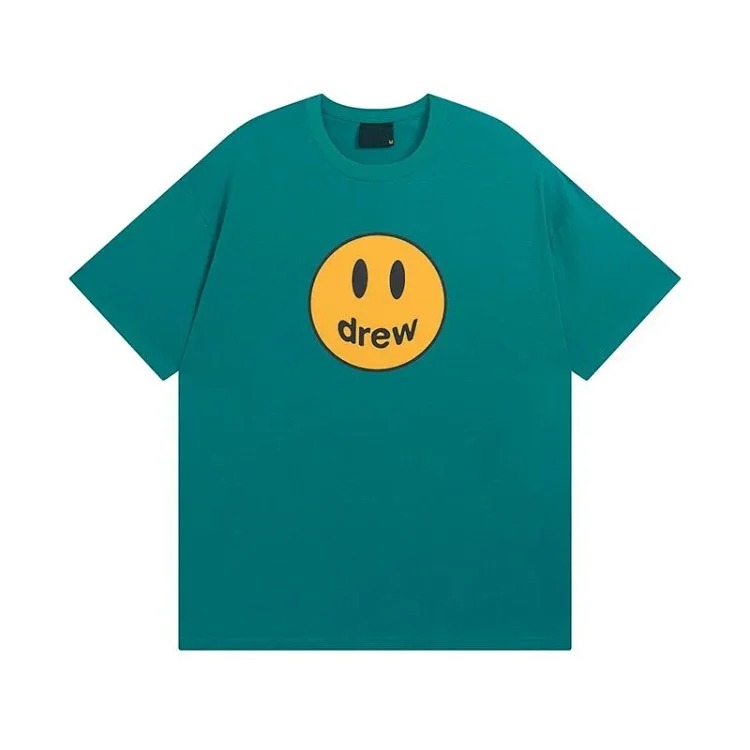 drewSmiley face printed short-sleeved Justin Bieber same style high street casual men and women couple loose T-shirt ins