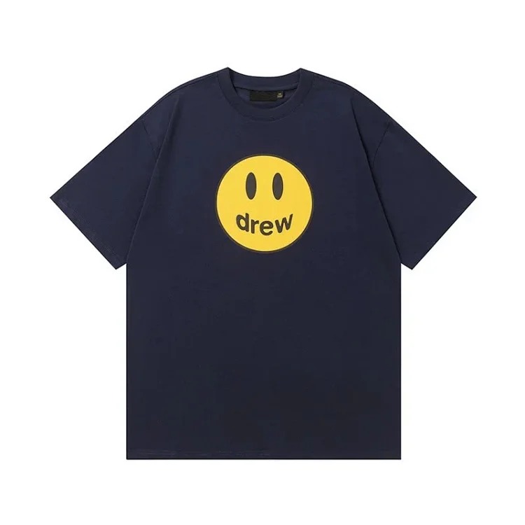 drewSmiley face printed short-sleeved Justin Bieber same style high street casual men and women couple loose T-shirt ins