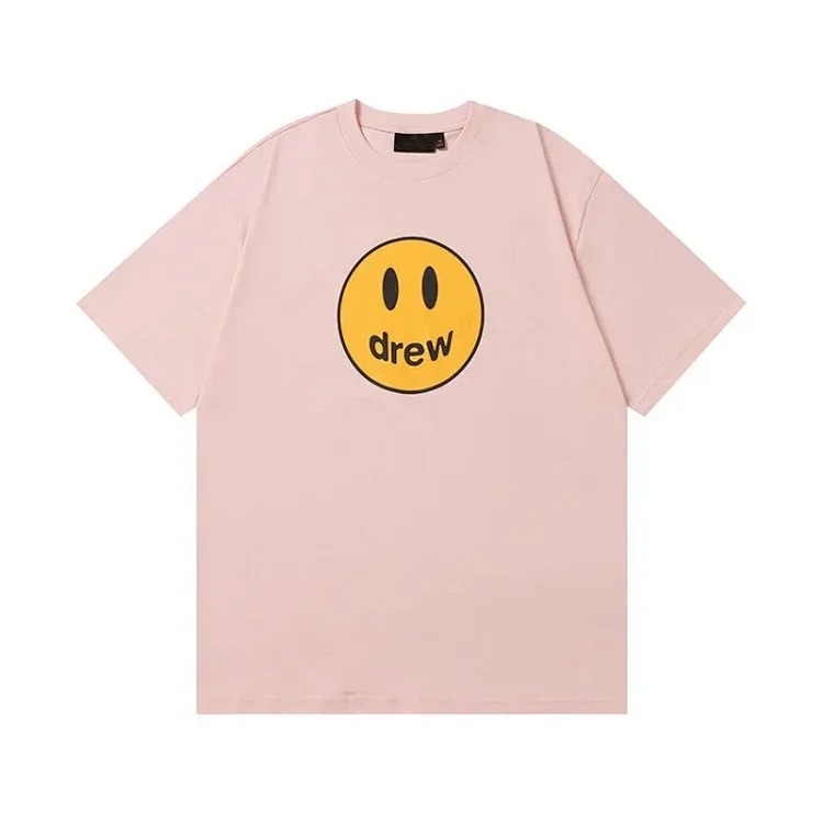 drewSmiley face printed short-sleeved Justin Bieber same style high street casual men and women couple loose T-shirt ins