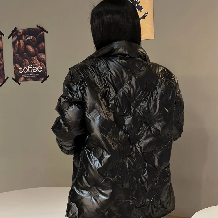 V glossy embossed large size down jacket for men and women