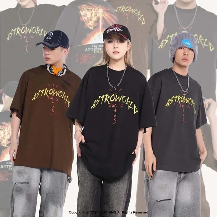 TRAVIS SCOTT CACTUS JACK album peripheral commemorative T-shirt simple letter print round neck short