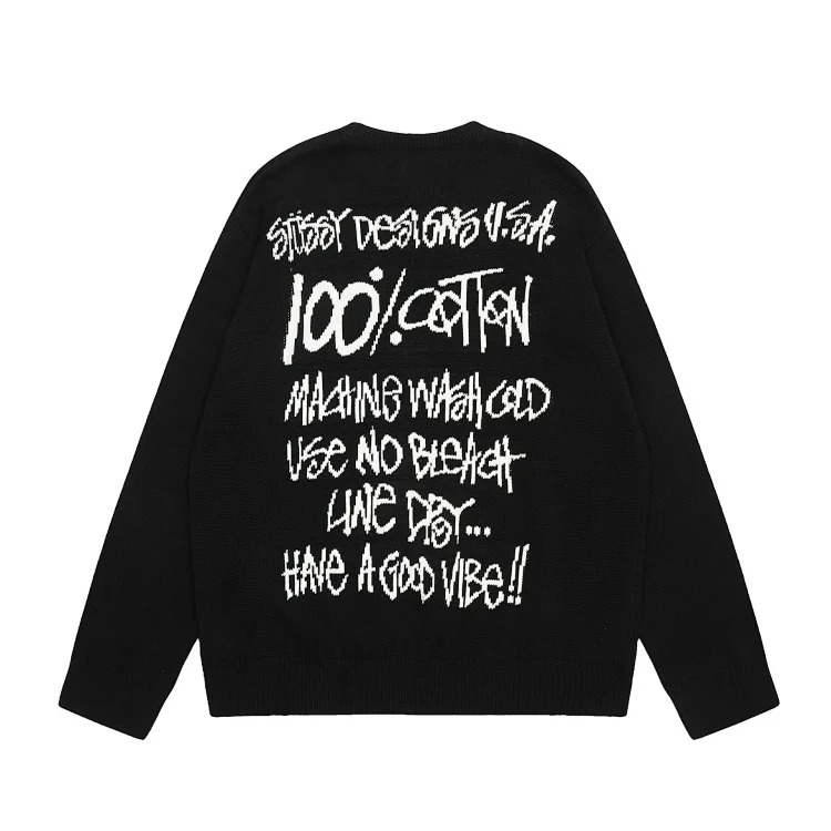 2023 cross-border European and American foreign trade spot new S letter series mosquito coil jacquard logo solid color round neck sweater