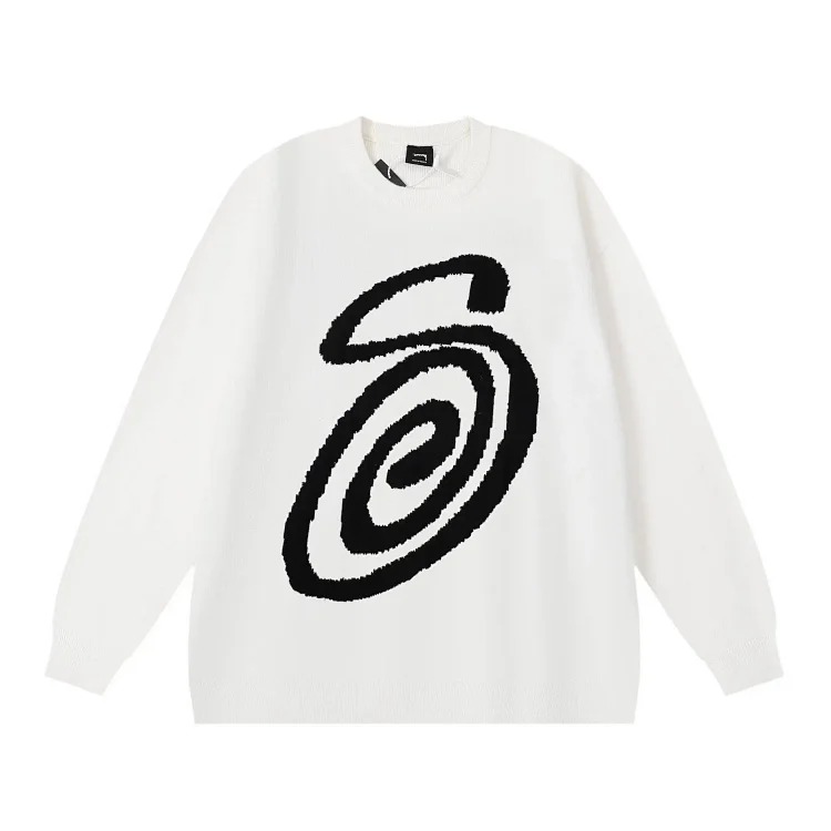 2023 cross-border European and American foreign trade spot new S letter series mosquito coil jacquard logo solid color round neck sweater