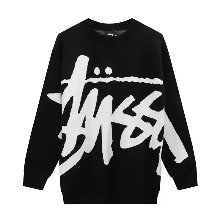 2023 cross-border European and American foreign trade spot new S letter series mosquito coil jacquard logo solid color round neck sweater