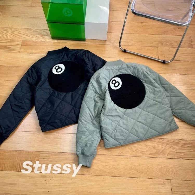 S*u*sy **West Back 8 BALL QUILTED LINER JACKET Black 8 Towel Embroidery Diamond Quilted Baseball Collar Cotton Jacket Jacket Same Style for Men and Women Couple Style Original One-to-One Def