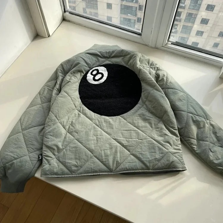 S*u*sy **West Back 8 BALL QUILTED LINER JACKET Black 8 Towel Embroidery Diamond Quilted Baseball Collar Cotton Jacket Jacket Same Style for Men and Women Couple Style Original One-to-One Def