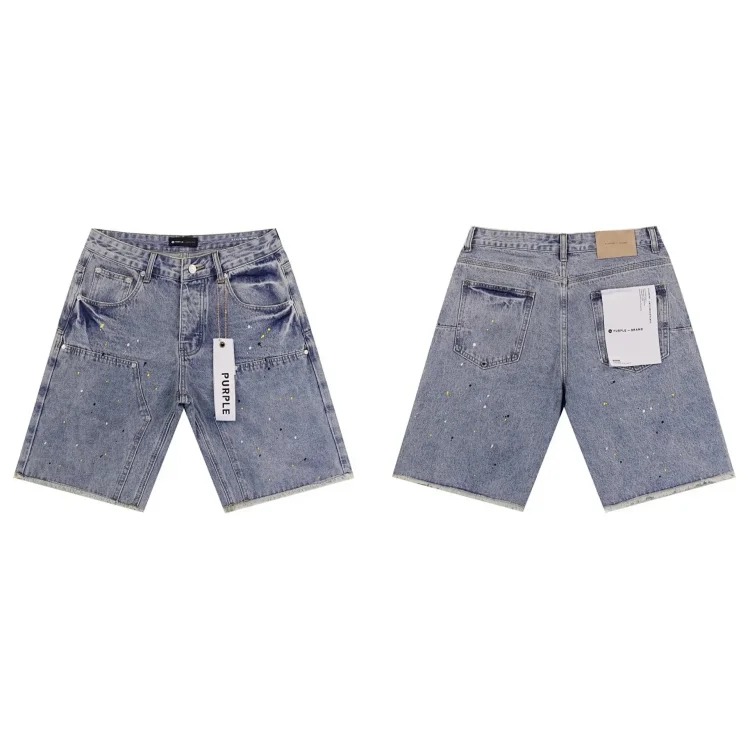 Splashed ink ripped casual denim shorts for men and women high street trousers