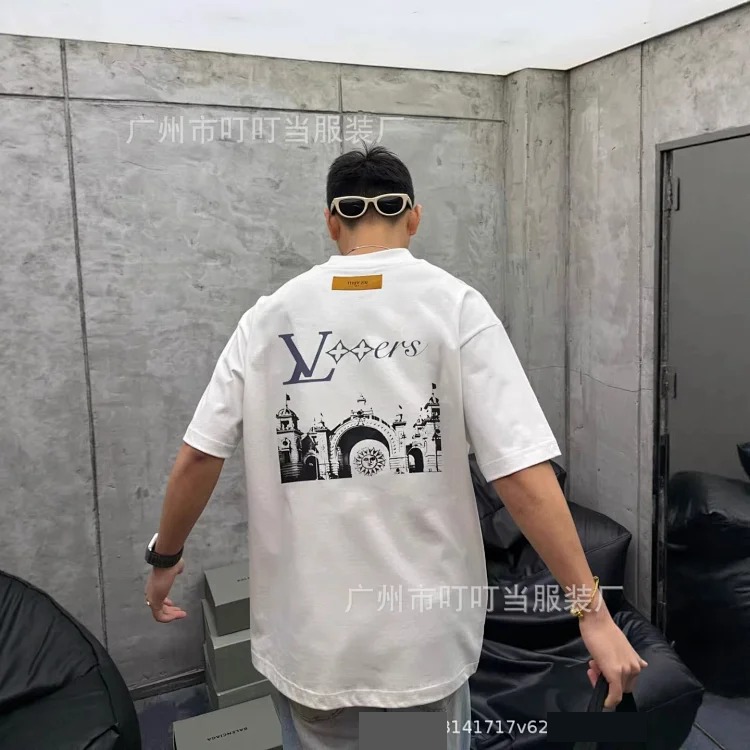 Cross-border trendy brand high version short-sleeved 25 summer new letter print graffiti men and wom